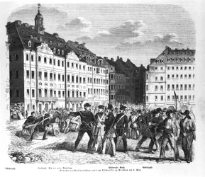 Insurrezione a Dresda il 6 marzo 1848, illustrazione da 